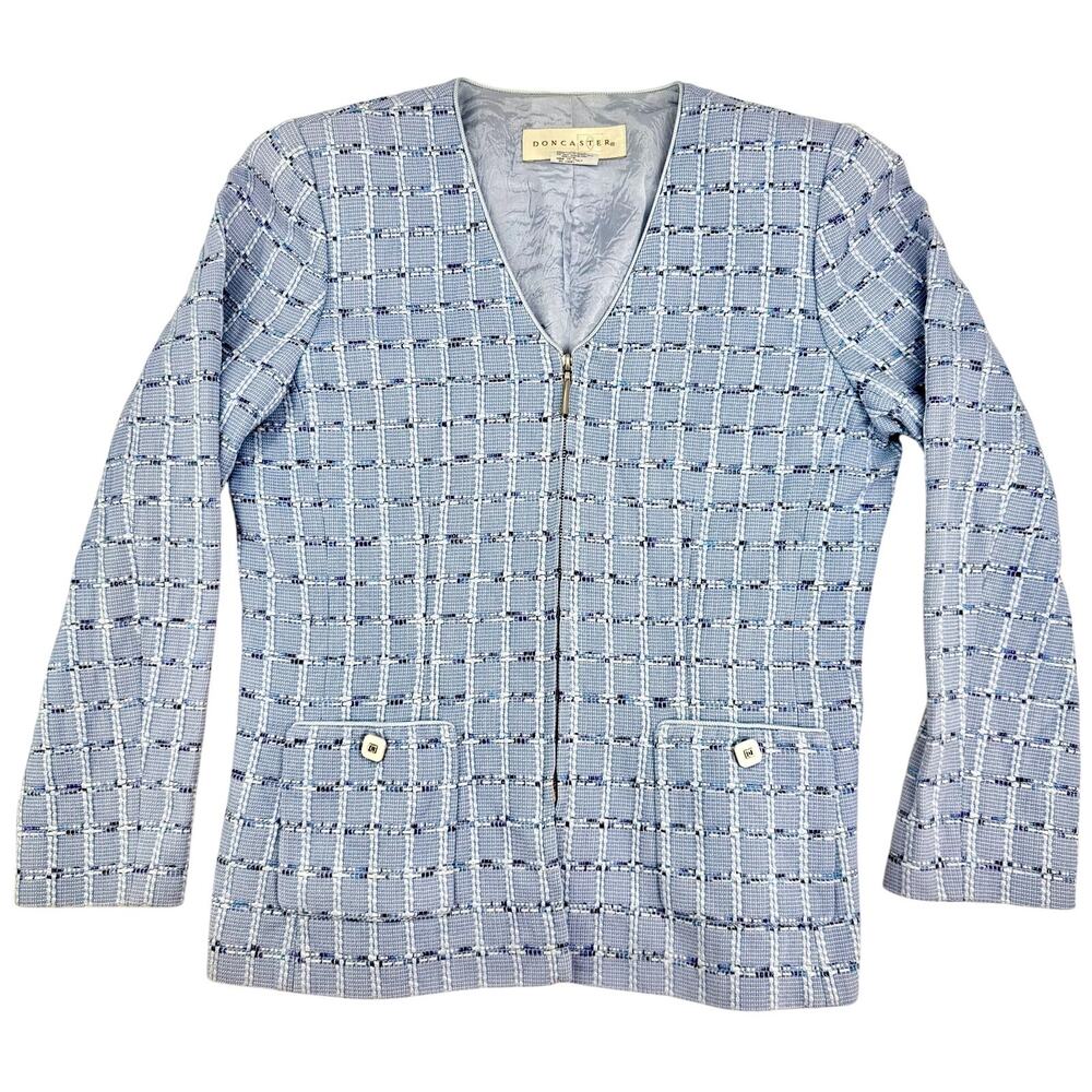 Doncaster Vintage Light Blue Tweed Plaid Business Summer Party Pattern Jacket 8 - Picture 5 of 8